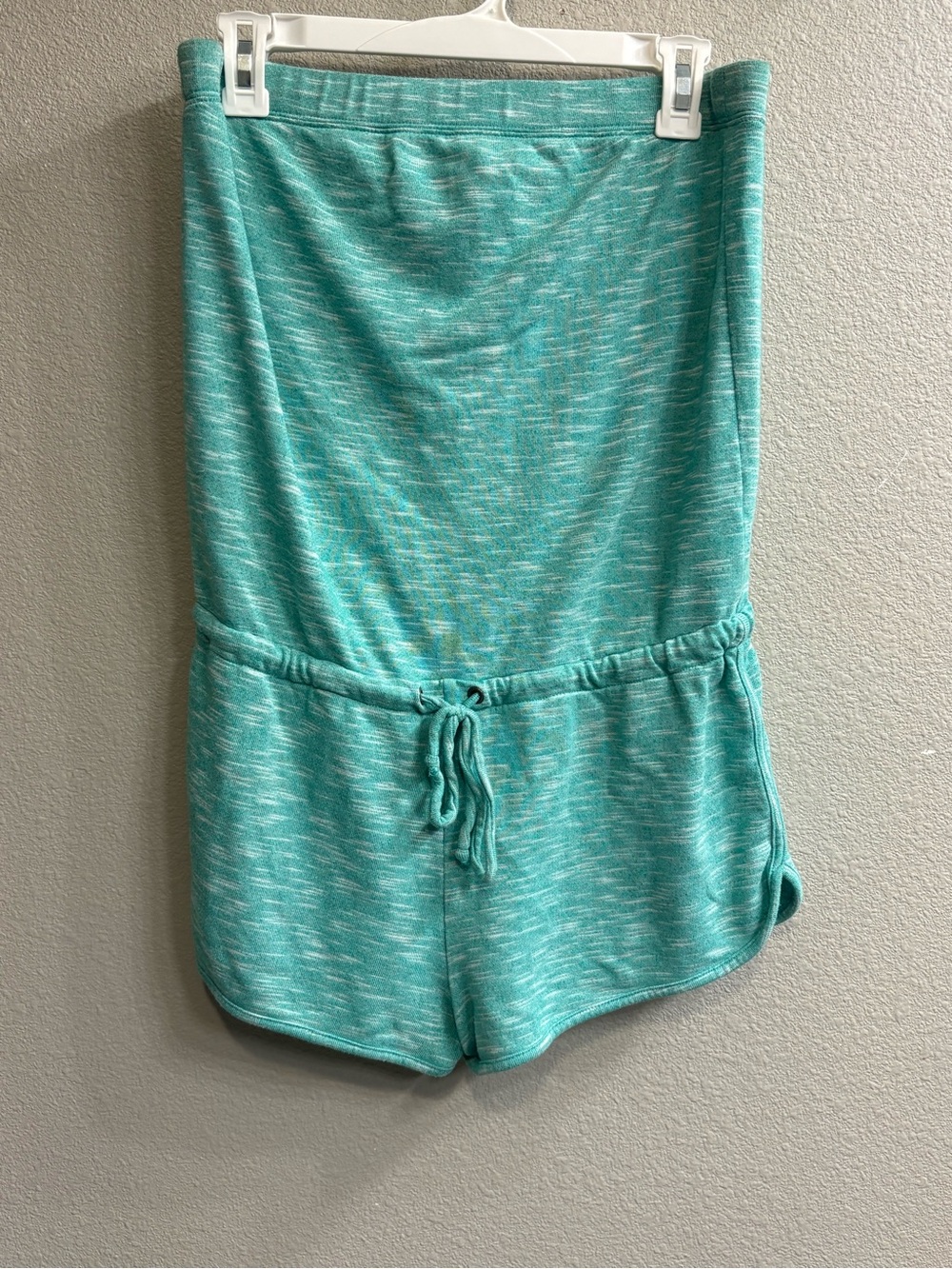 Turquoise Heathered Swim Suit Coverup |Romper with Drawstring | Size M